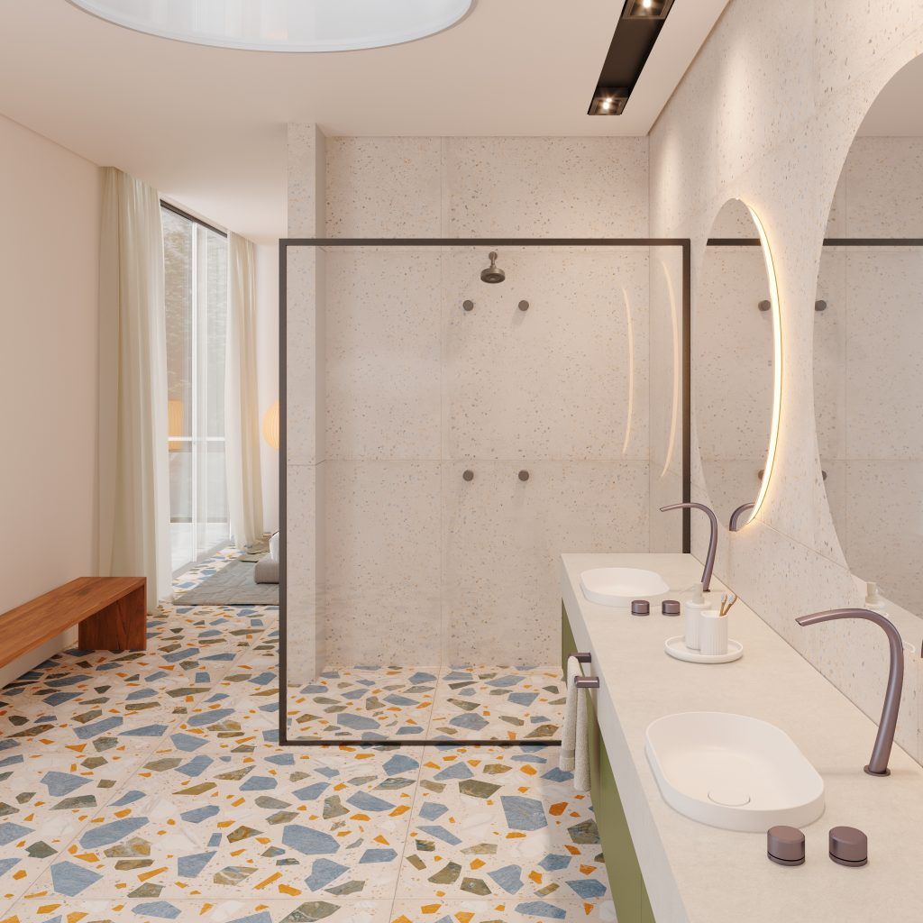 banheiro claro com design moderno
